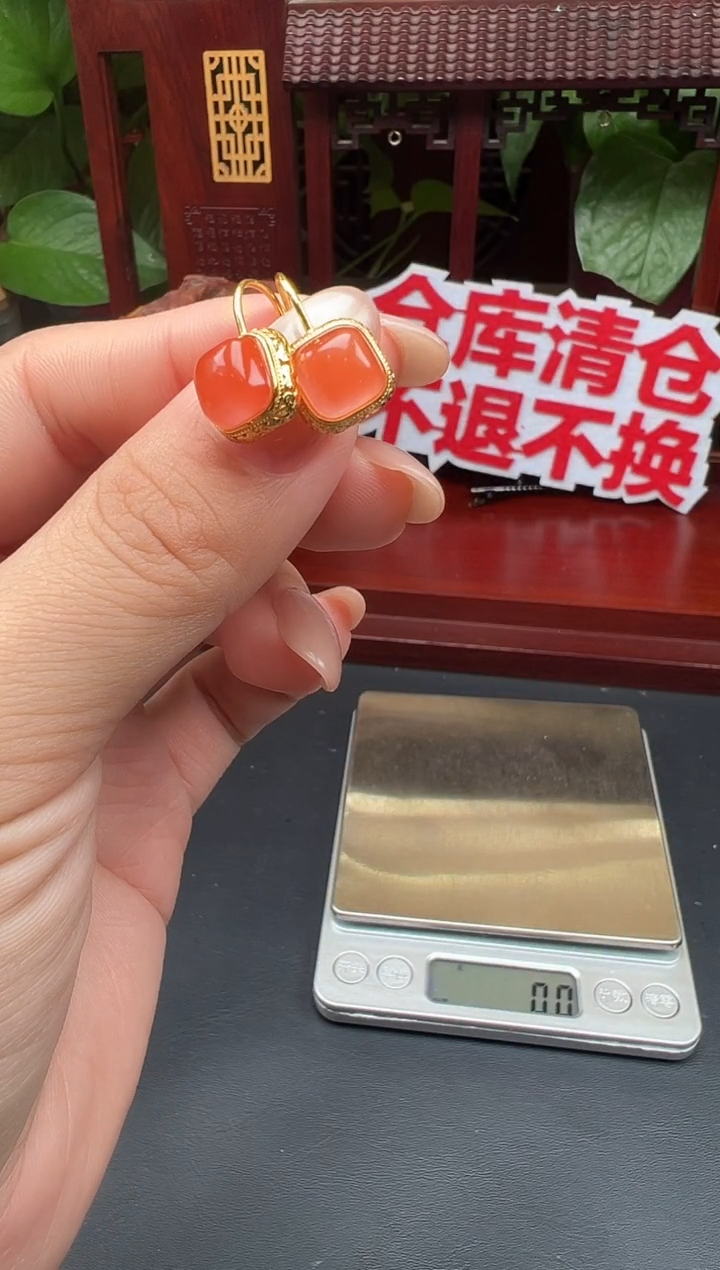 银S925镶嵌南红玛瑙耳饰耳饰XB19多样性发其一