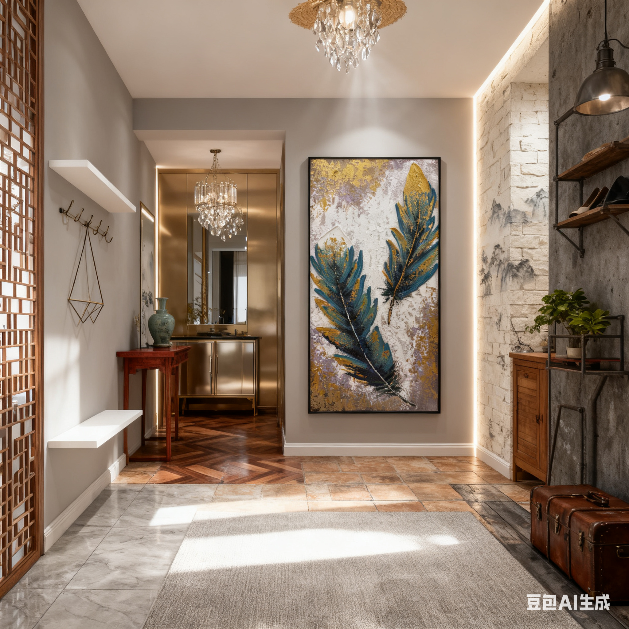 手绘油画北欧玄关装饰画 简约现代壁画羽毛抽象艺术油画羽毛油画