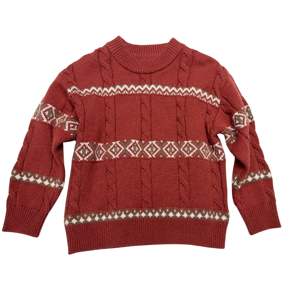 秋冬新款洋气儿童韩系针织红色卡通圆领百搭毛衣外套