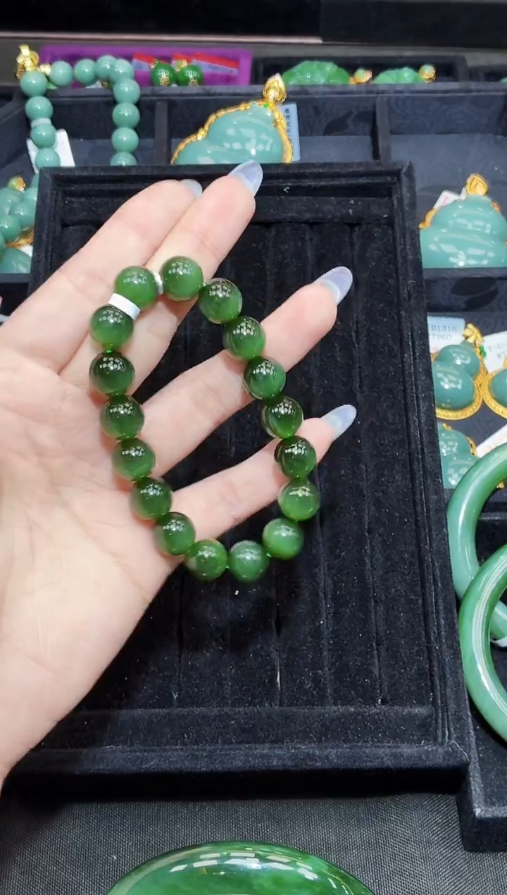 未镶嵌手链和田玉12MM多样性发一