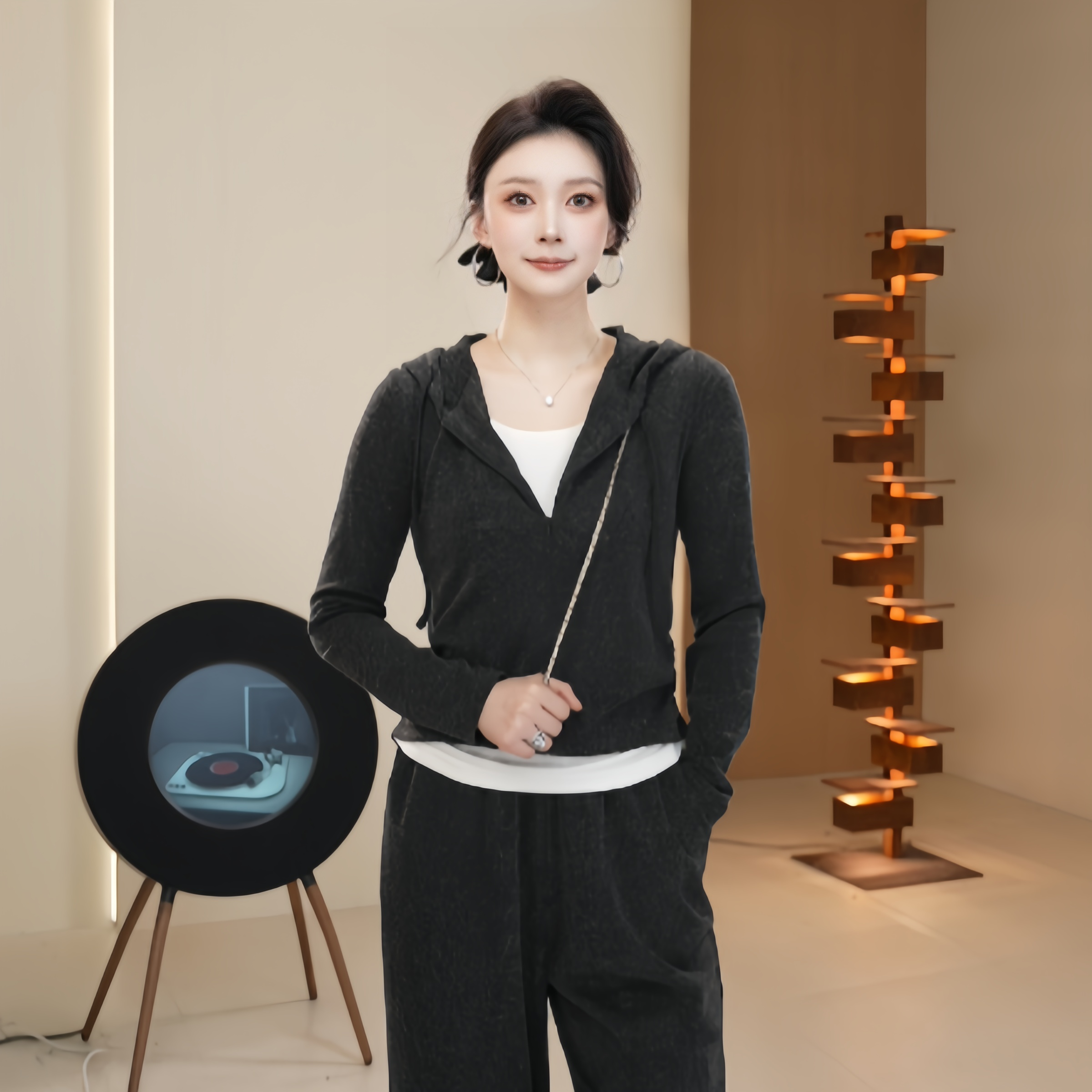 Basic House/百家好CSM秋季新款时尚设计感修身显瘦休闲连帽套装