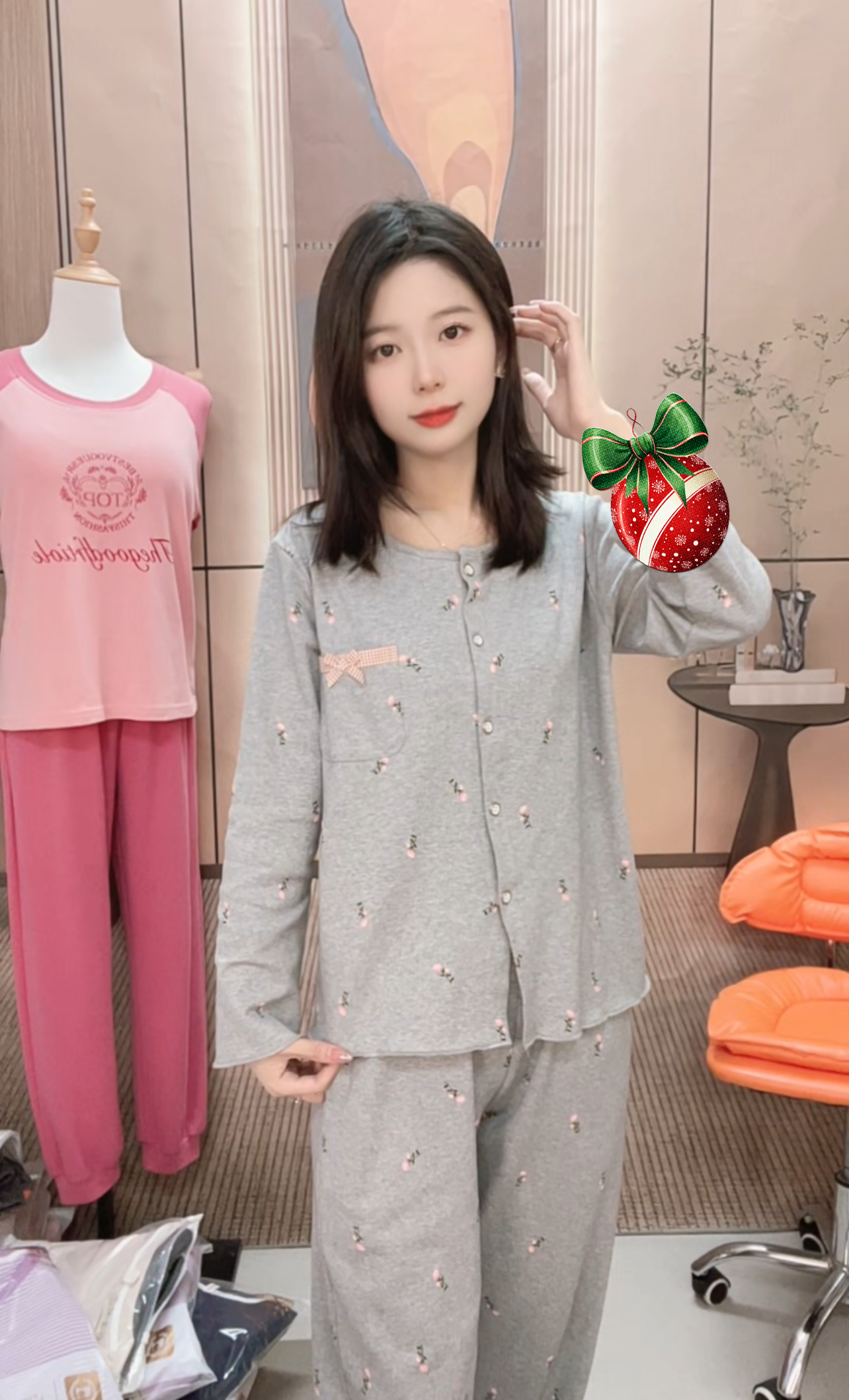 8018满身小花棉睡衣春秋款小香风长袖长裤家居服套装