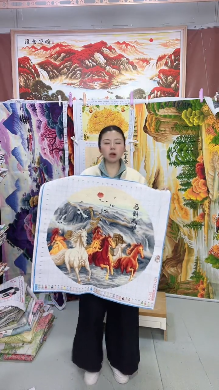 棉 圆形 马到成功  75*75厘米