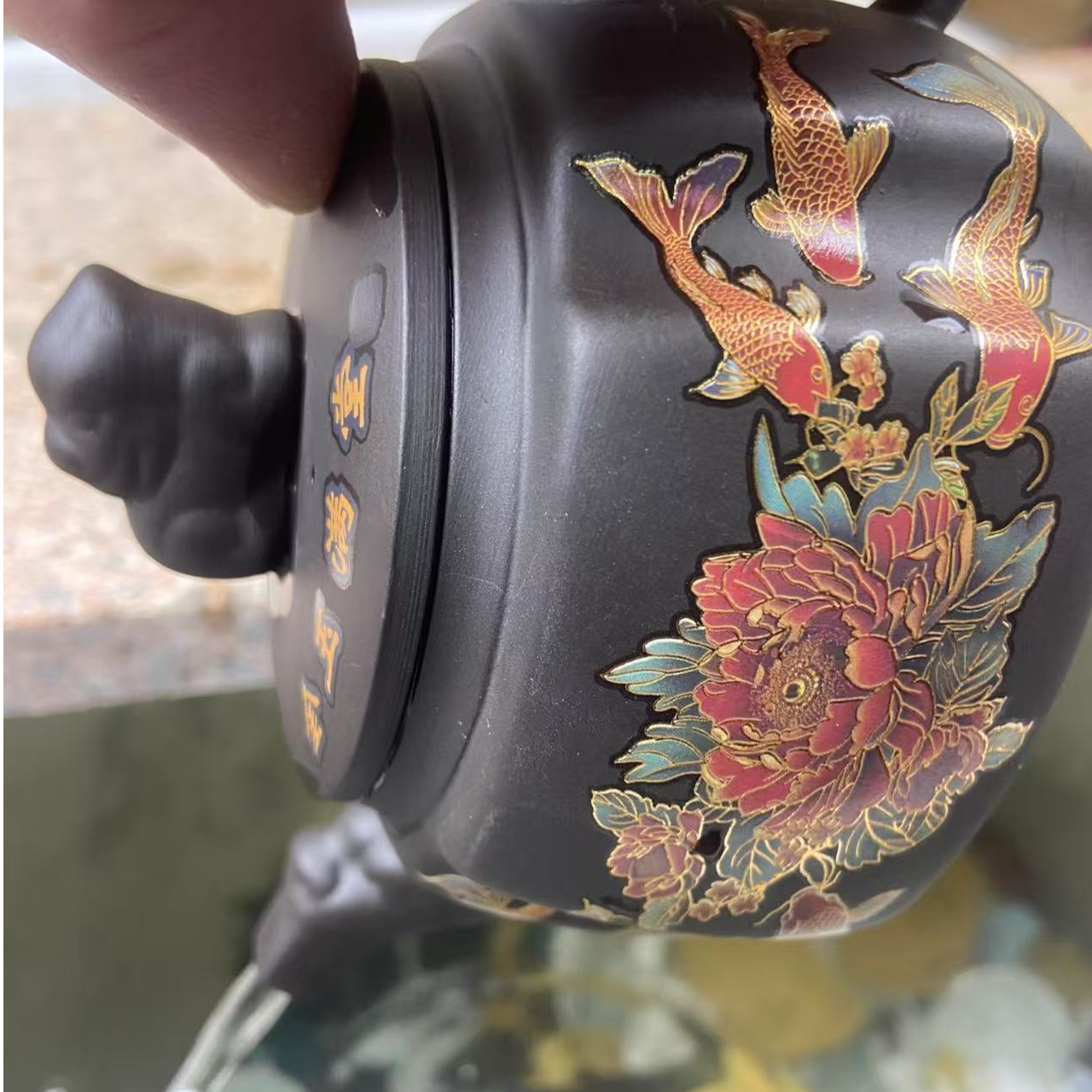 【闪购商品】F深井老紫泥金玉满堂(遇热变色）四方壶