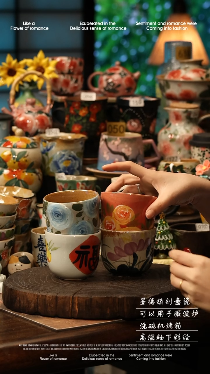 陶瓷随机一个景德镇高温釉下彩手工手绘款式