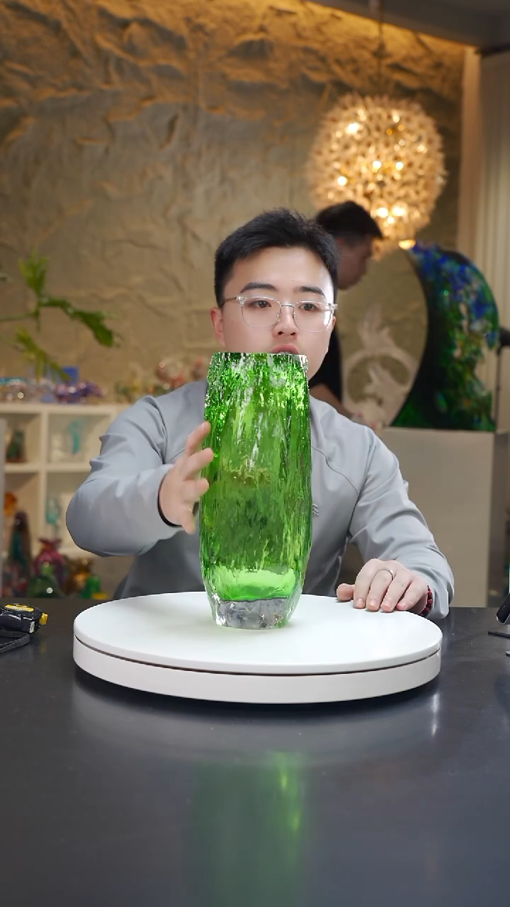 手工艺品琉璃祖母绿肌理纹花器小号