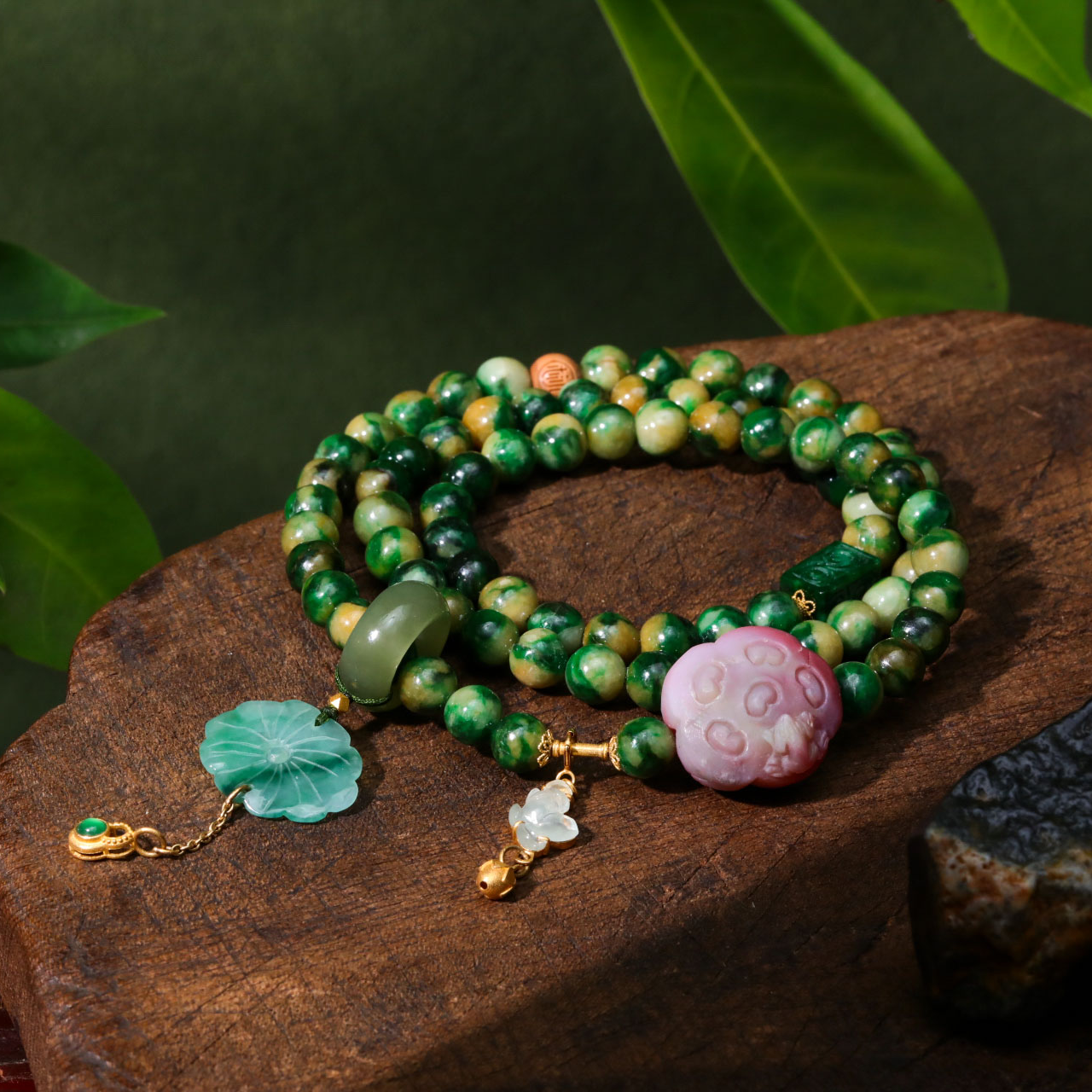 【意婵】《草木呼吸》“双11”18k金稀缺缅A黄加绿翡翠和田玉盐源916022