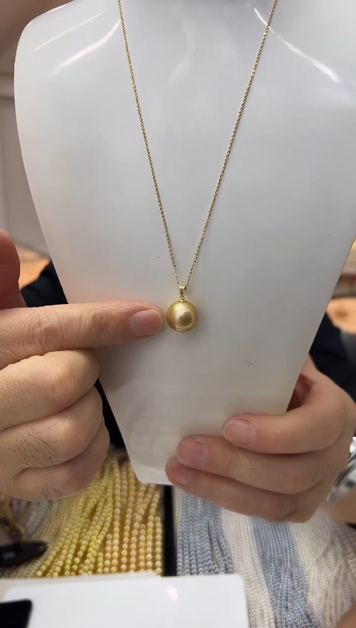 无吊坠925银【飛梵*18】14-15mm正圆极光浓金几乎无暇瓜子扣吊坠