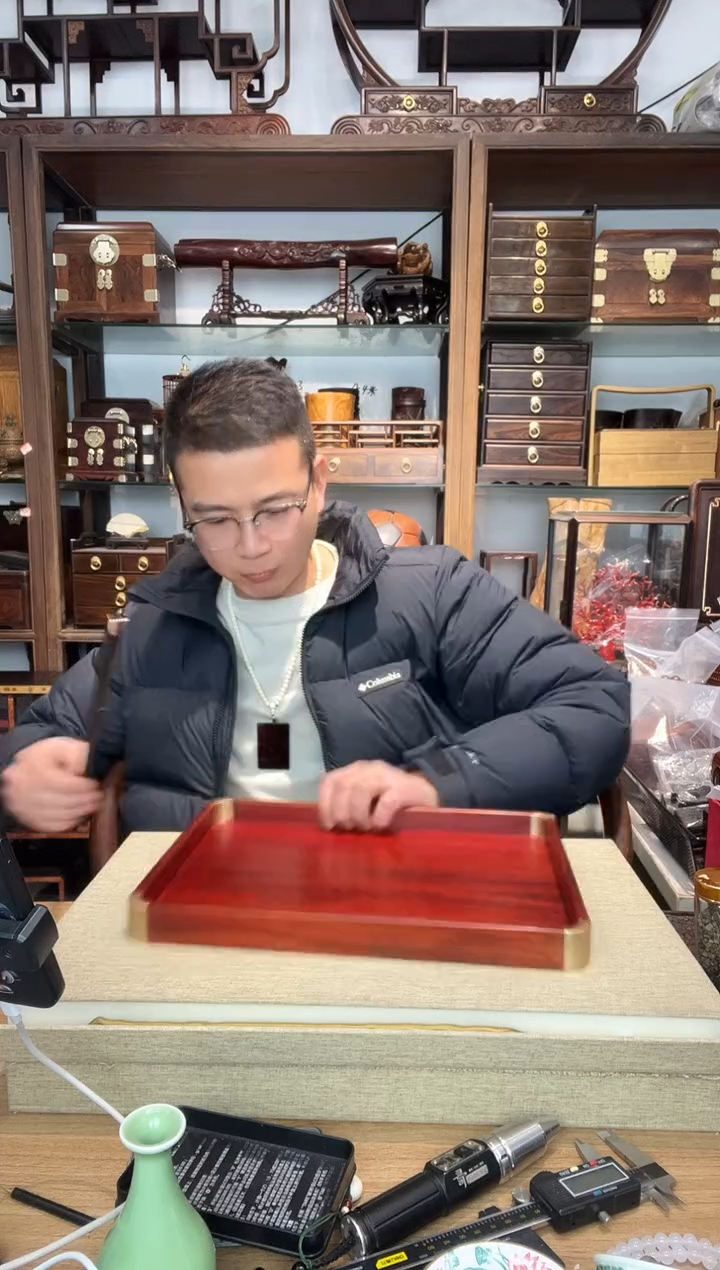 乌木类书架388大叶黄花梨铜包角托盘