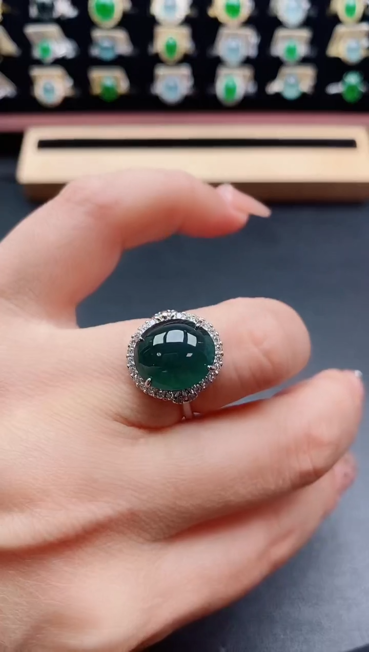 银S925镶嵌戒指翡翠1