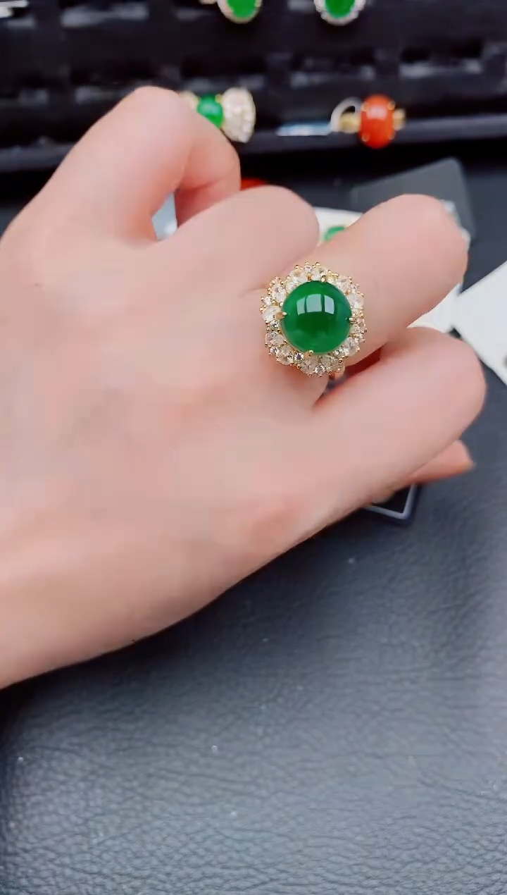 【闪购商品】翡翠戒指银S925镶嵌天然a货翡翠492