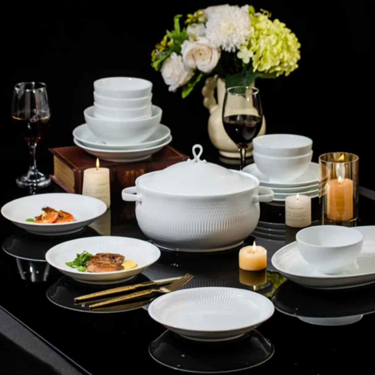 景德镇高白泥陶瓷餐具套装雅川80件家用中式碗盘碟轻奢简约白瓷