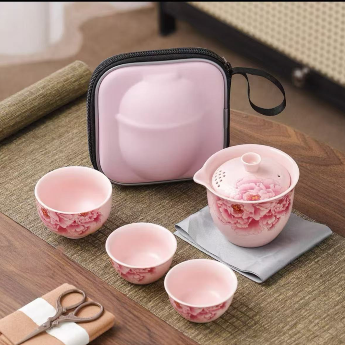 KK0333-牡丹手抓壶旅行套泡茶壶家用陶瓷茶具