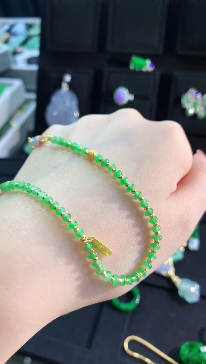 【闪购商品】翡翠手链18K金镶嵌手饰