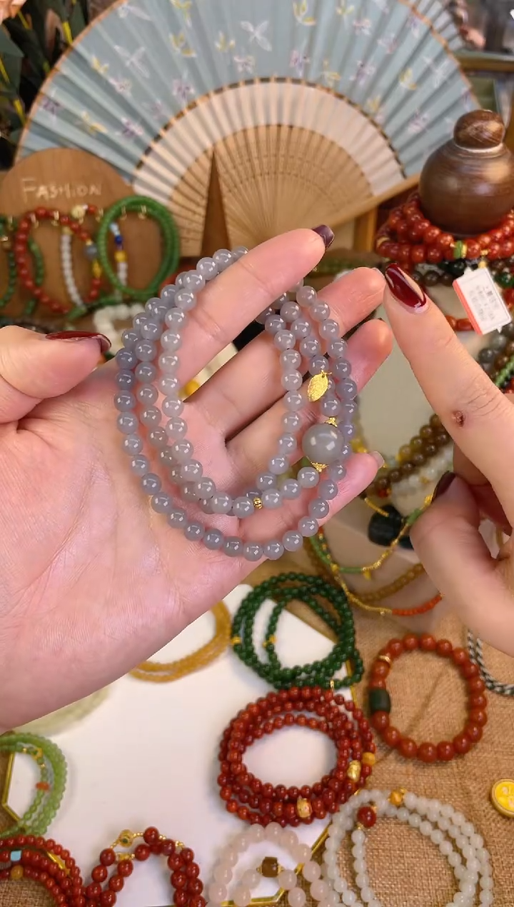 【闪购商品】和田玉三圈18K金镶嵌烟紫