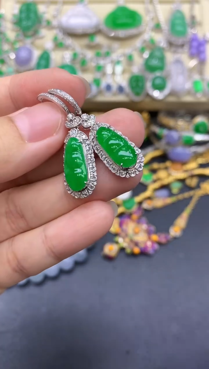 18K金镶嵌翡翠耳饰353-中国好珍宝