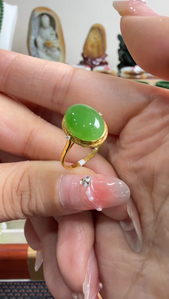 颈饰18K金镶嵌和田玉戒指备注圈口11-19