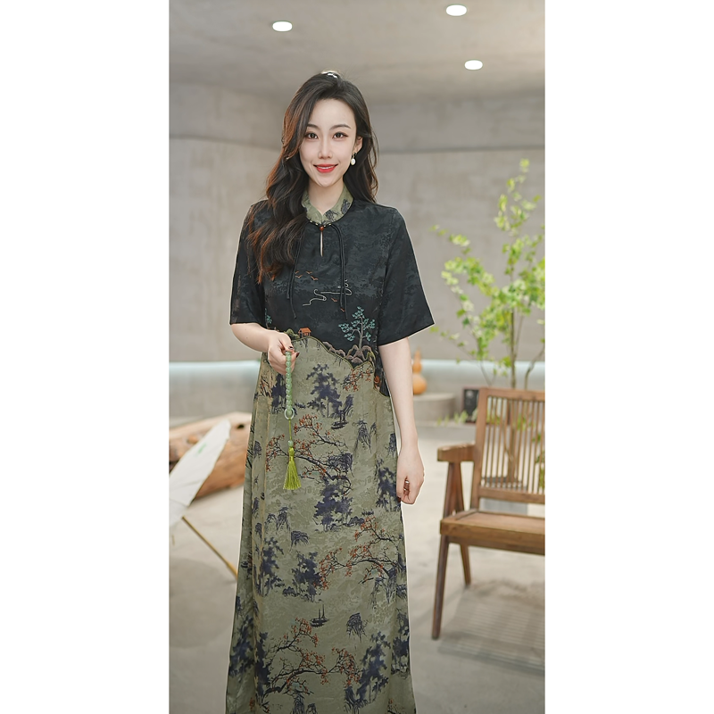 新款西子素然 原创中国风显瘦时尚旗袍七分袖A字连衣裙9013
