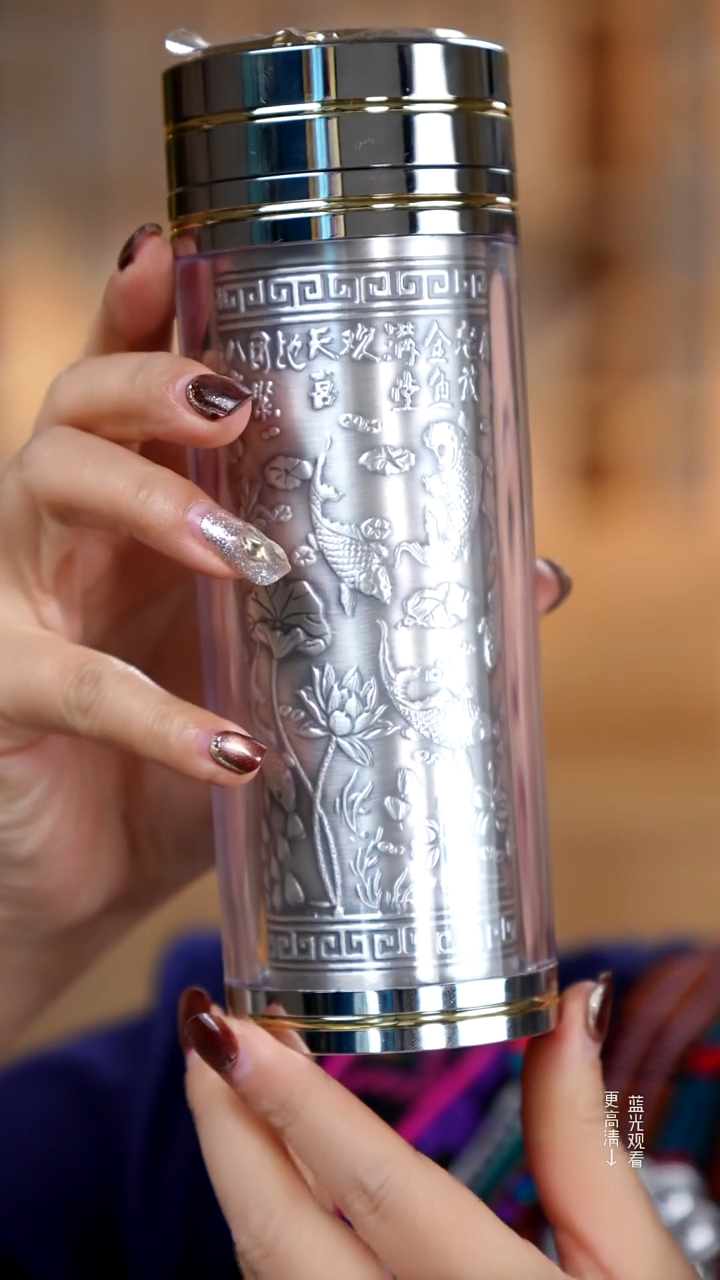 珐琅足银富贵有鱼大号银水杯