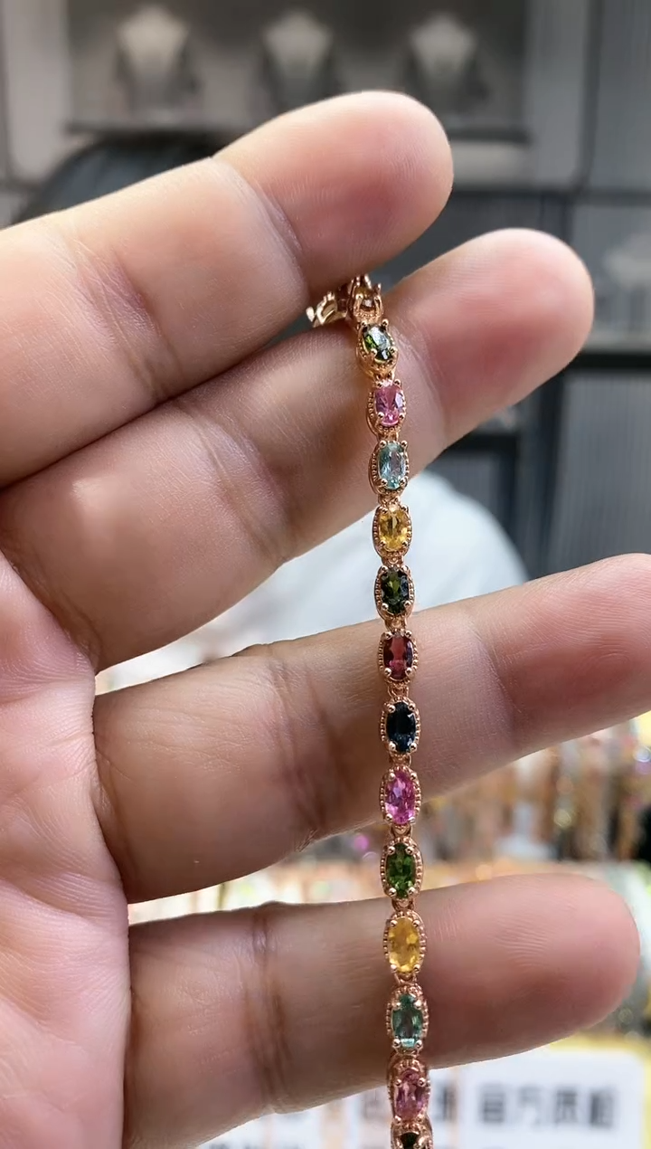 银S925镶嵌手链碧玺3543543543544