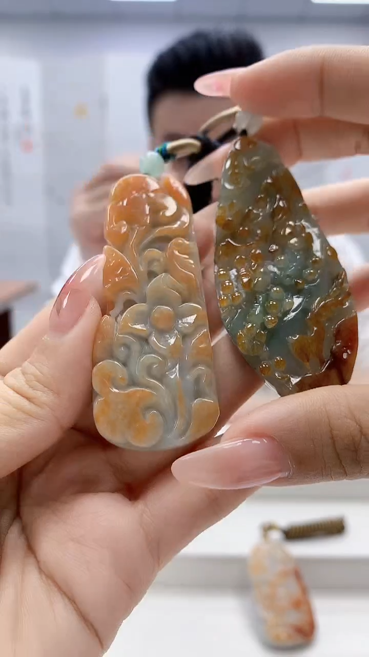 未镶嵌定制翡翠4990ty-毛货挂件一对60