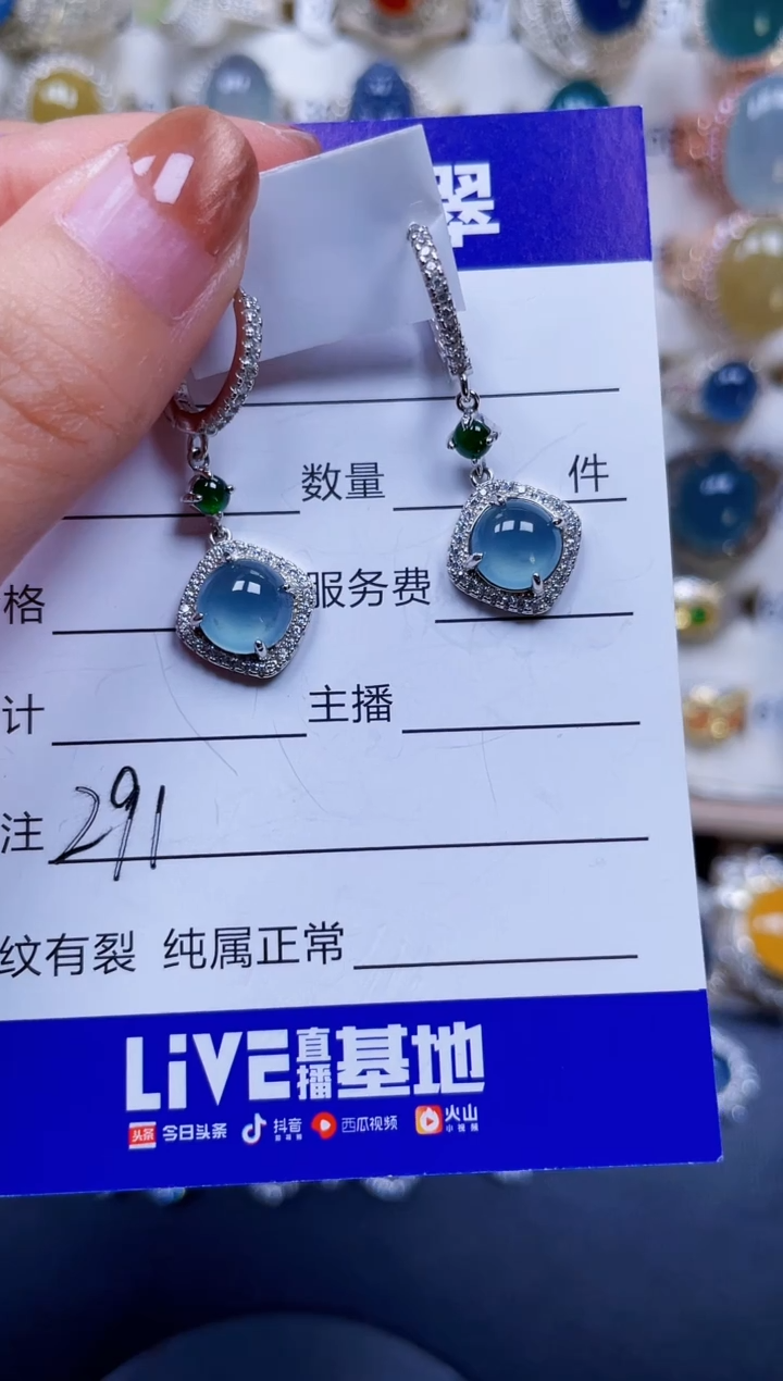 银S925镶嵌翡翠耳饰291