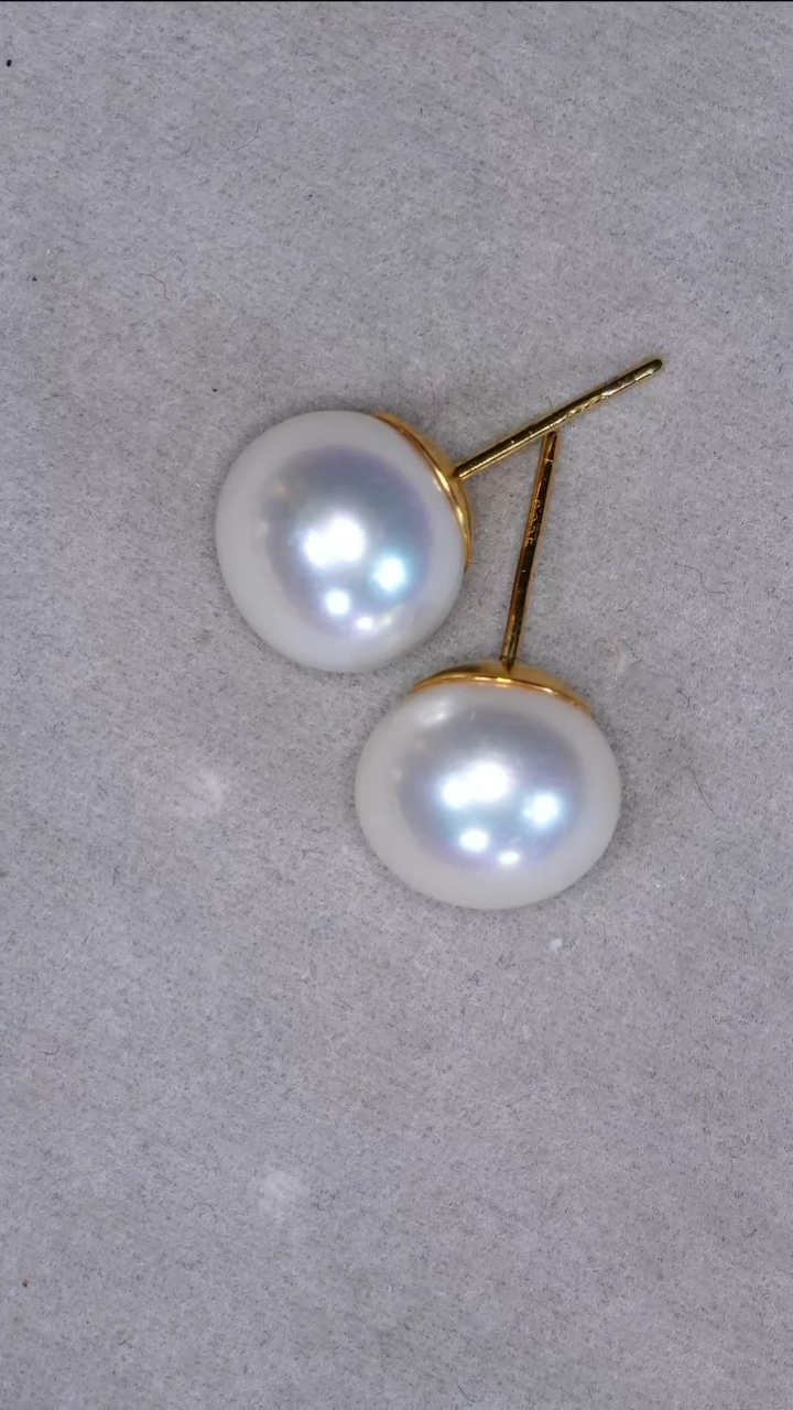 【闪购商品】淡水珍珠耳钉银S925镶嵌11-12mm近正圆