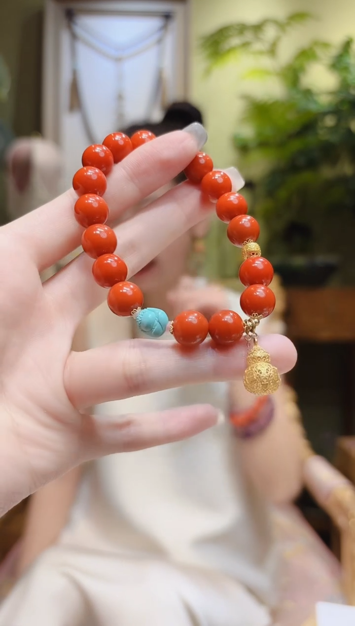 【闪购商品】南红玛瑙手串18K金镶嵌镂空葫芦提溜南红手串