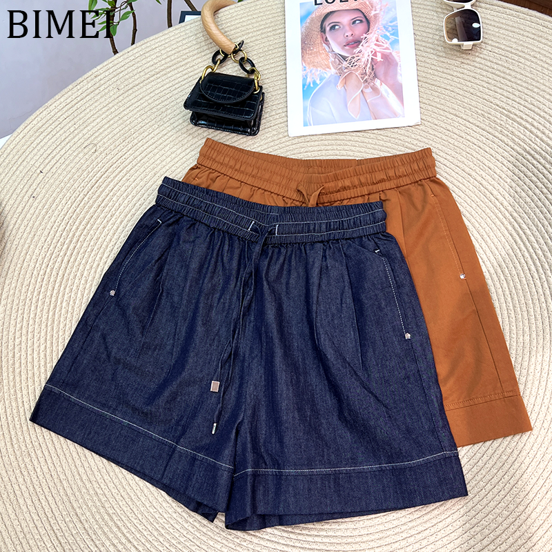 必魅大码短裤百搭松紧腰牛仔裤显瘦阔腿裤2025夏季薄款女装22359