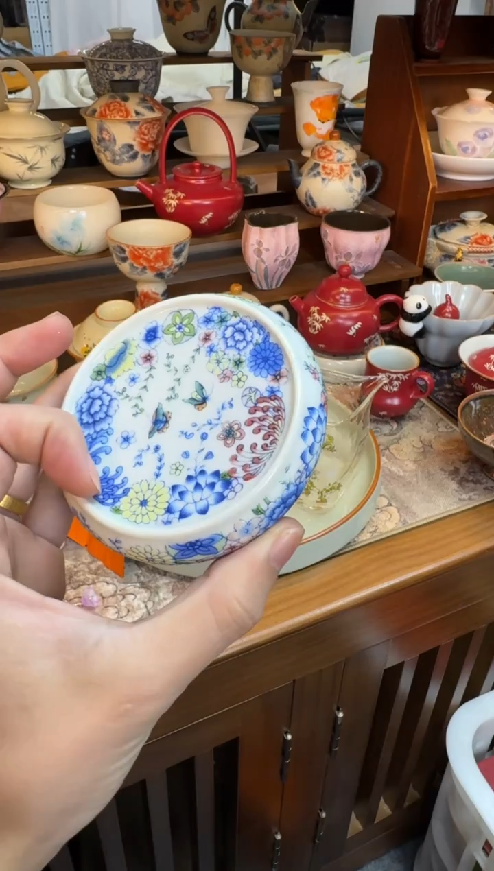 摆件陶茶具茶具茶具斗彩盖置