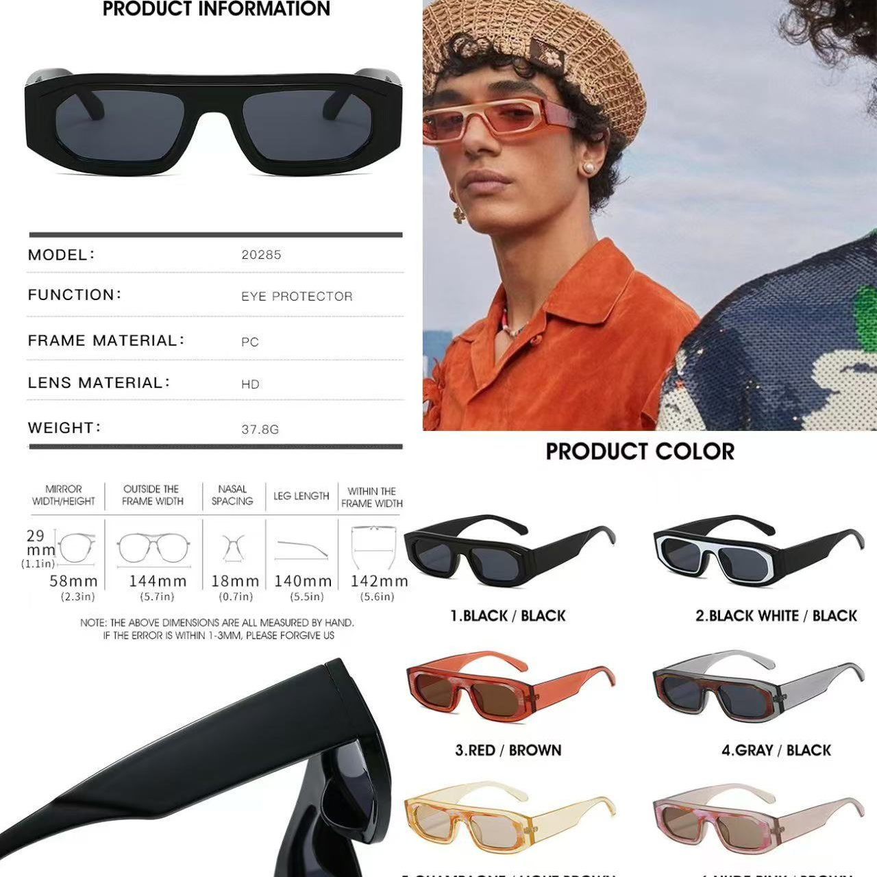 2025款时尚男方框个性板材太阳眼欧洲站博主开车宽腿遮阳墨镜