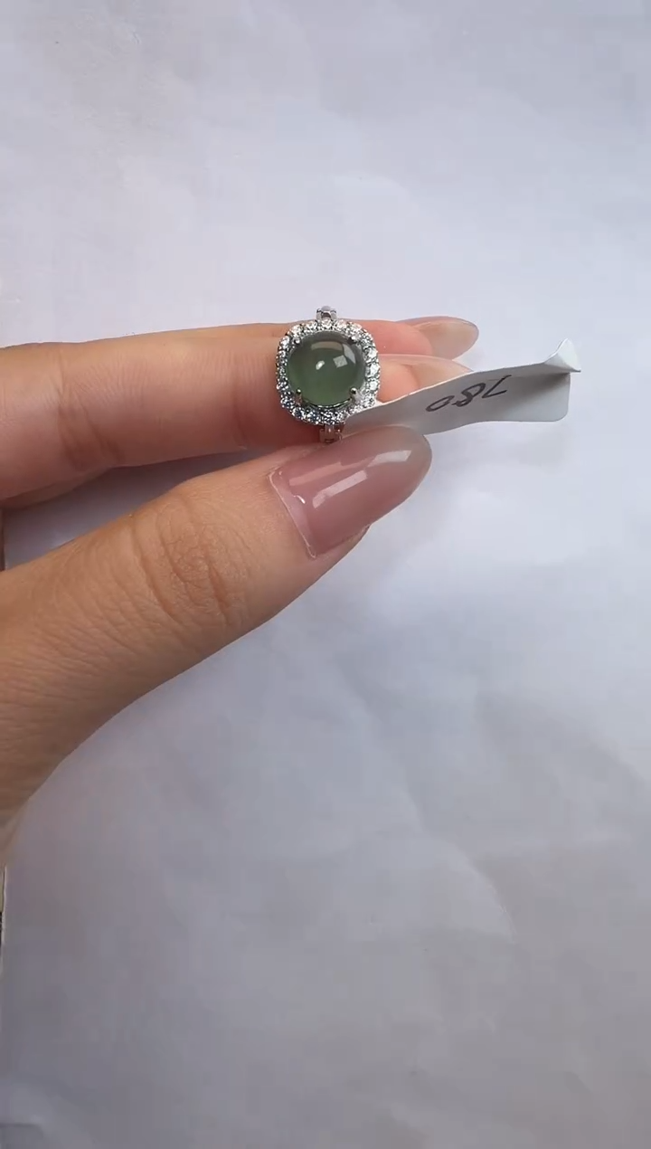银S925镶嵌戒指翡翠通体925银镶缅甸A货翡翠戒指0320