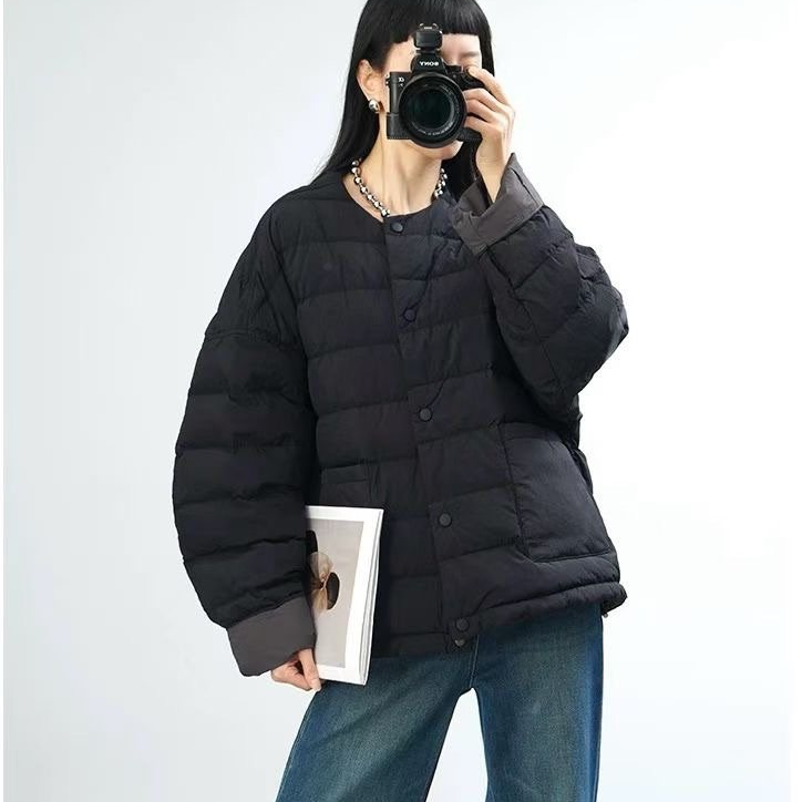 圆领羽绒服女新款2025冬季保暖白鸭绒正品厚外套慵懒风羽绒服