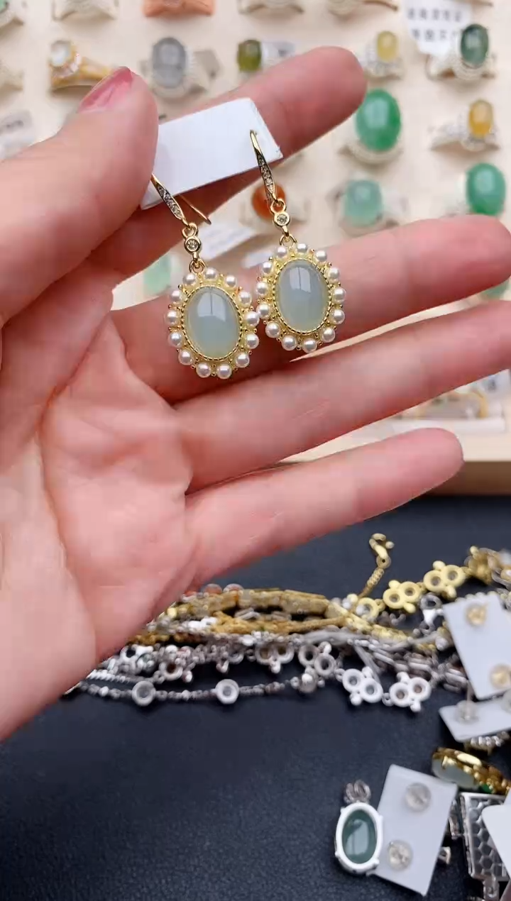 【闪购商品】翡翠戒指银S925镶嵌缅甸天然翡翠444   7-7
