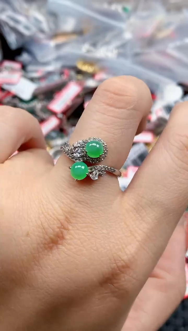 银S925镶嵌戒指翡翠天然A货缅甸翡翠