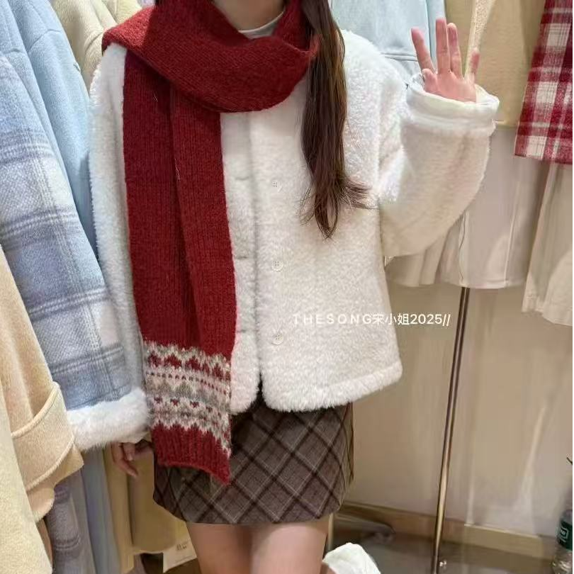 “圣诞新年款”韩系毛毛外套配围巾-27033