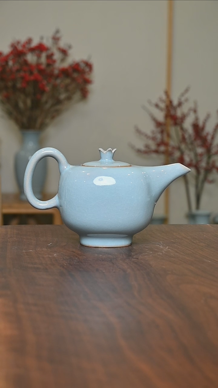 【闪购商品】其他#微瑕天青釉无款锦年石榴壶380毫升