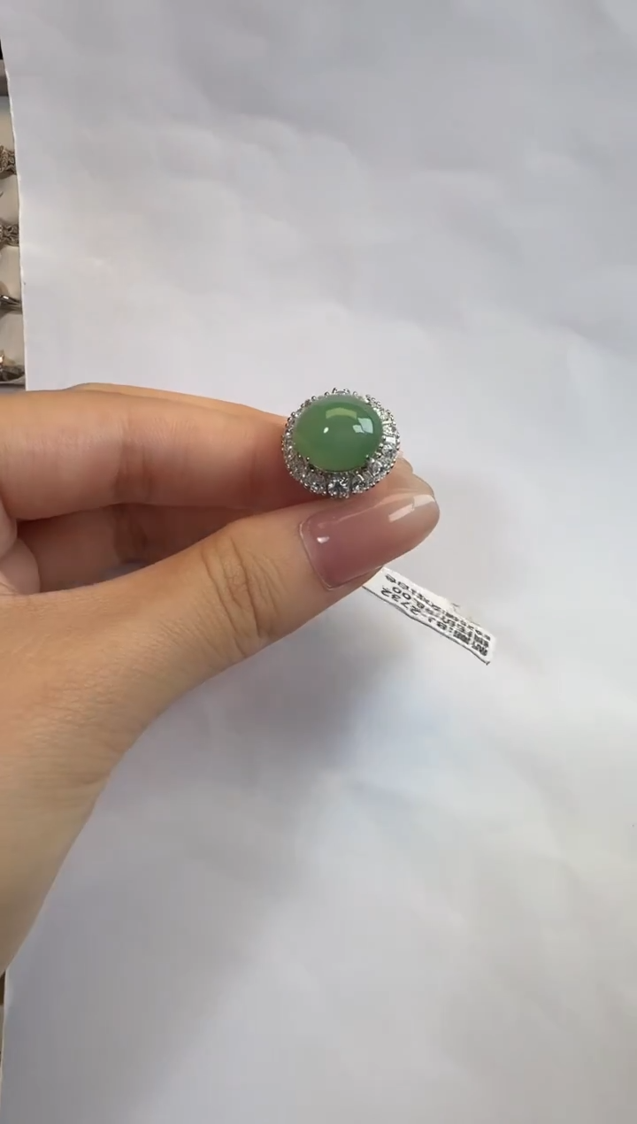 银S925镶嵌戒指翡翠925银镶缅甸A货翡翠戒指103