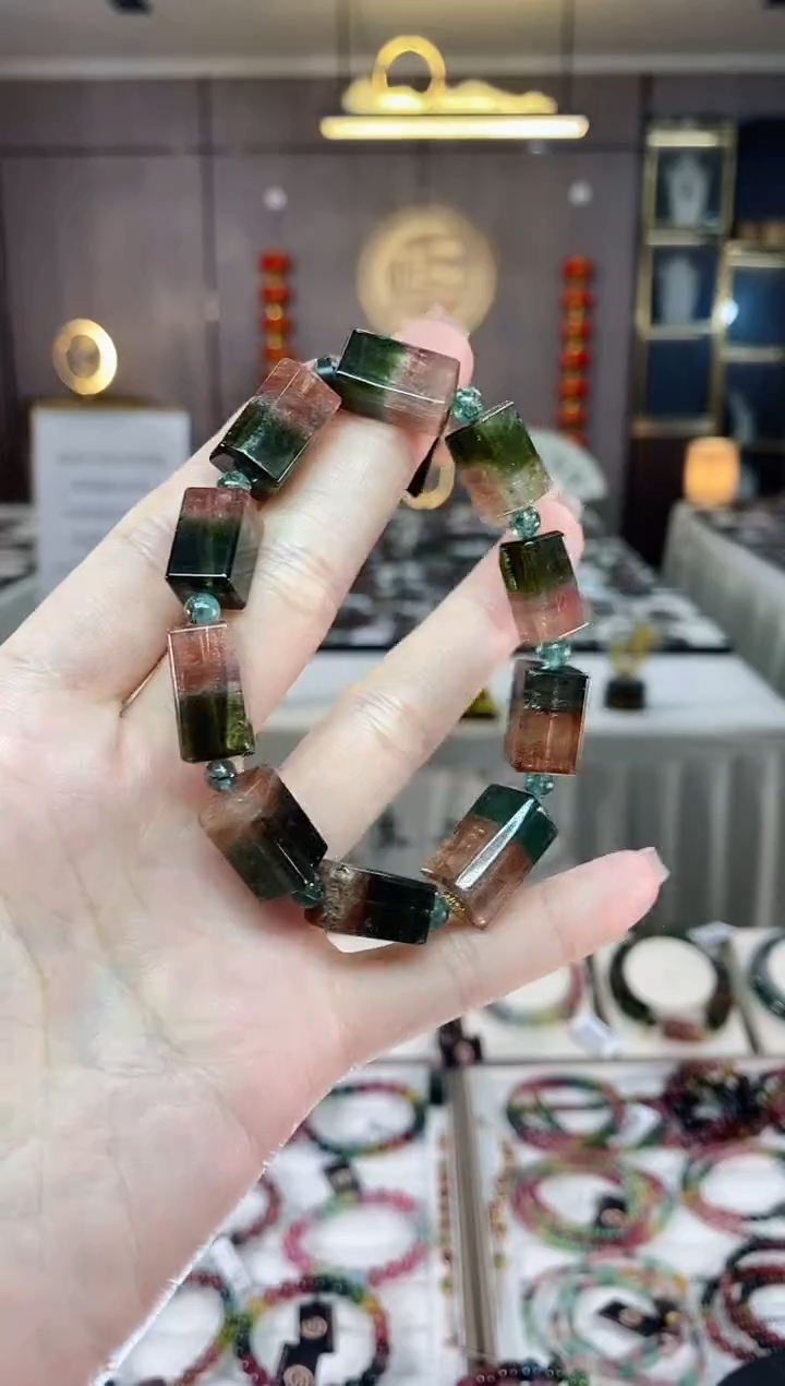 【闪购商品】碧玺西瓜方糖单圈手串未镶嵌一物一证dan