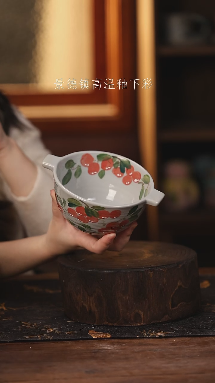 陶瓷 景德镇高温釉下手绘陶瓷@L789@