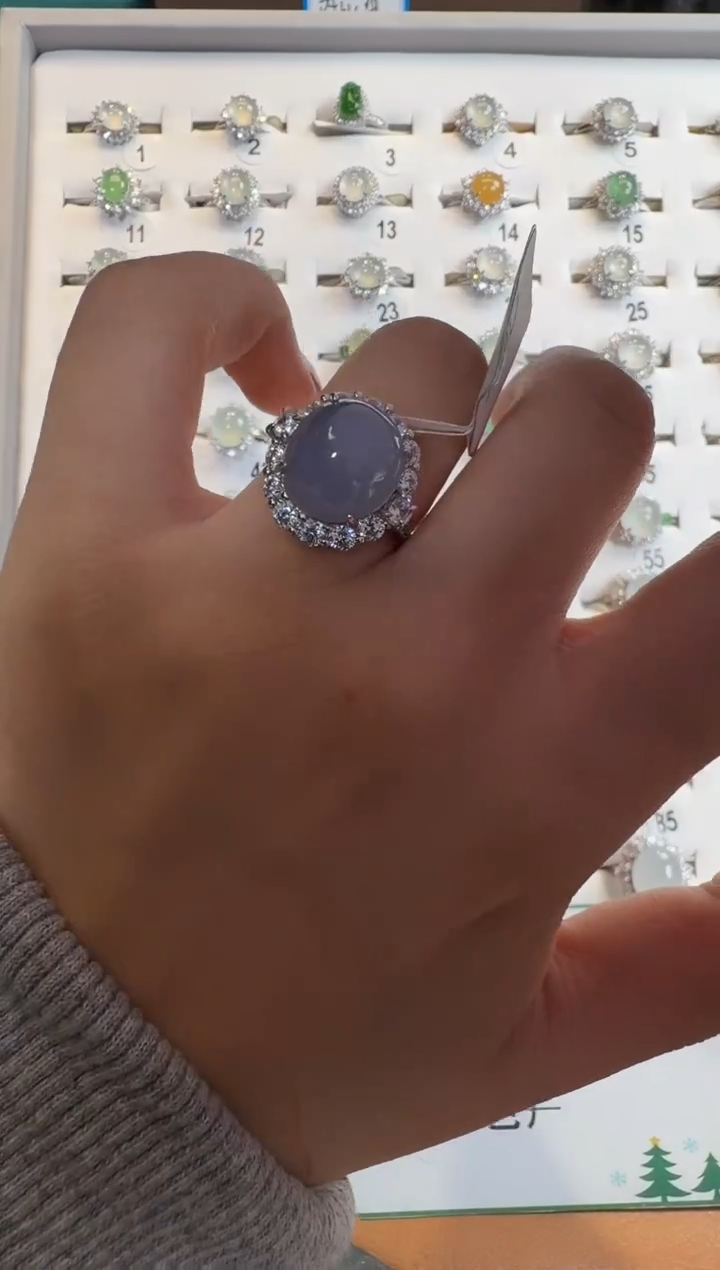 银S925镶嵌戒指翡翠通体925银镶缅甸A货翡翠戒指050