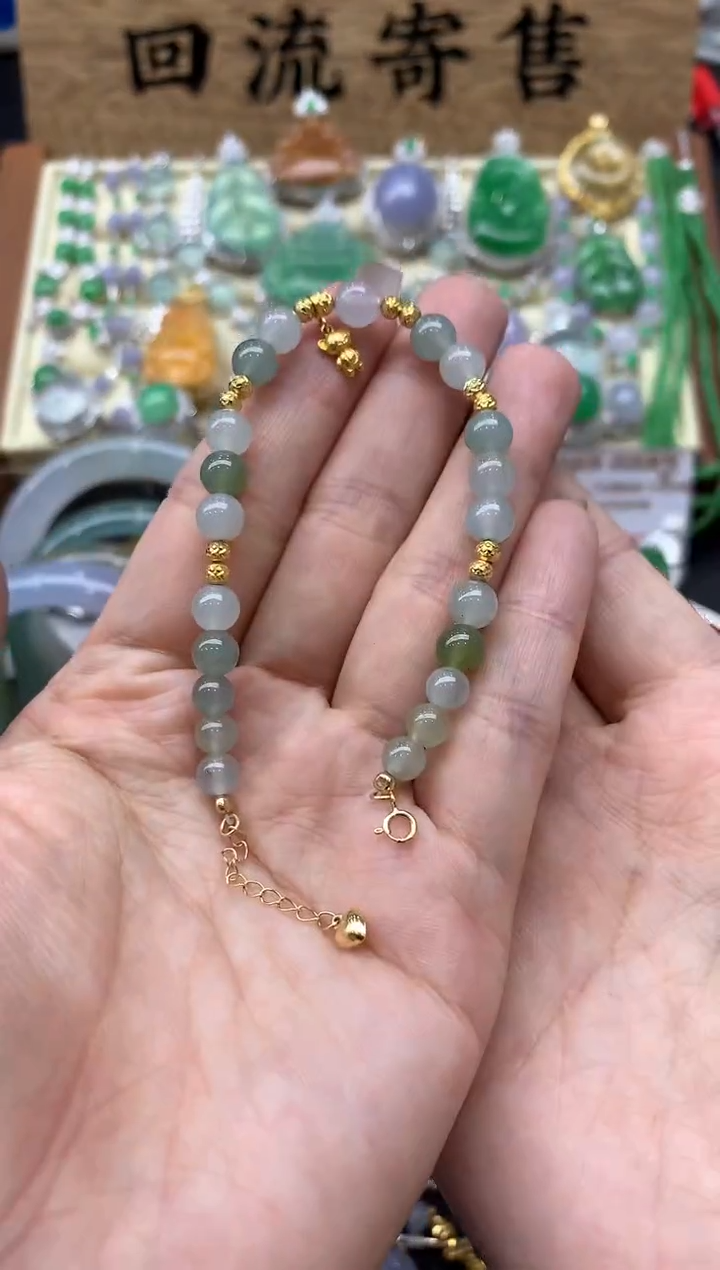 【闪购商品】翡翠手链18K金镶嵌455-中国好珍宝