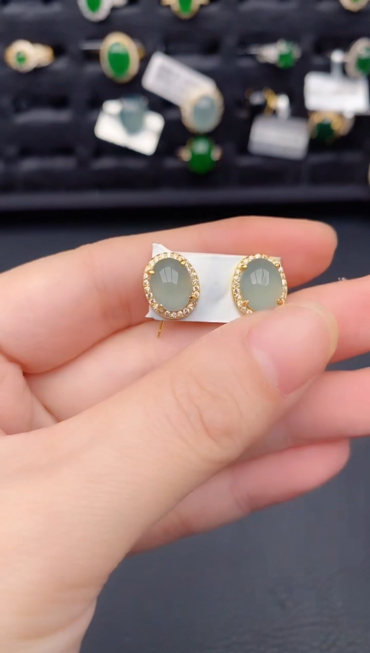 银S925镶嵌翡翠耳饰天然a货翡翠205