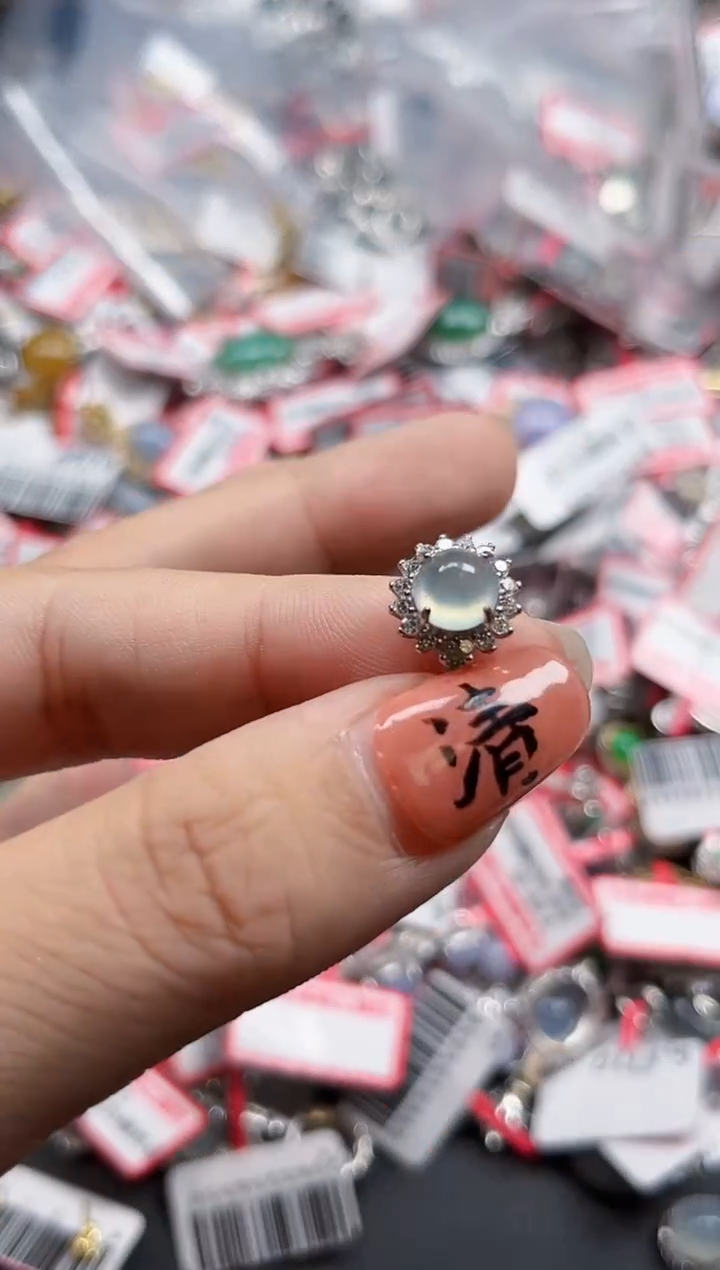 银S925镶嵌戒指翡翠天然A货缅甸翡翠