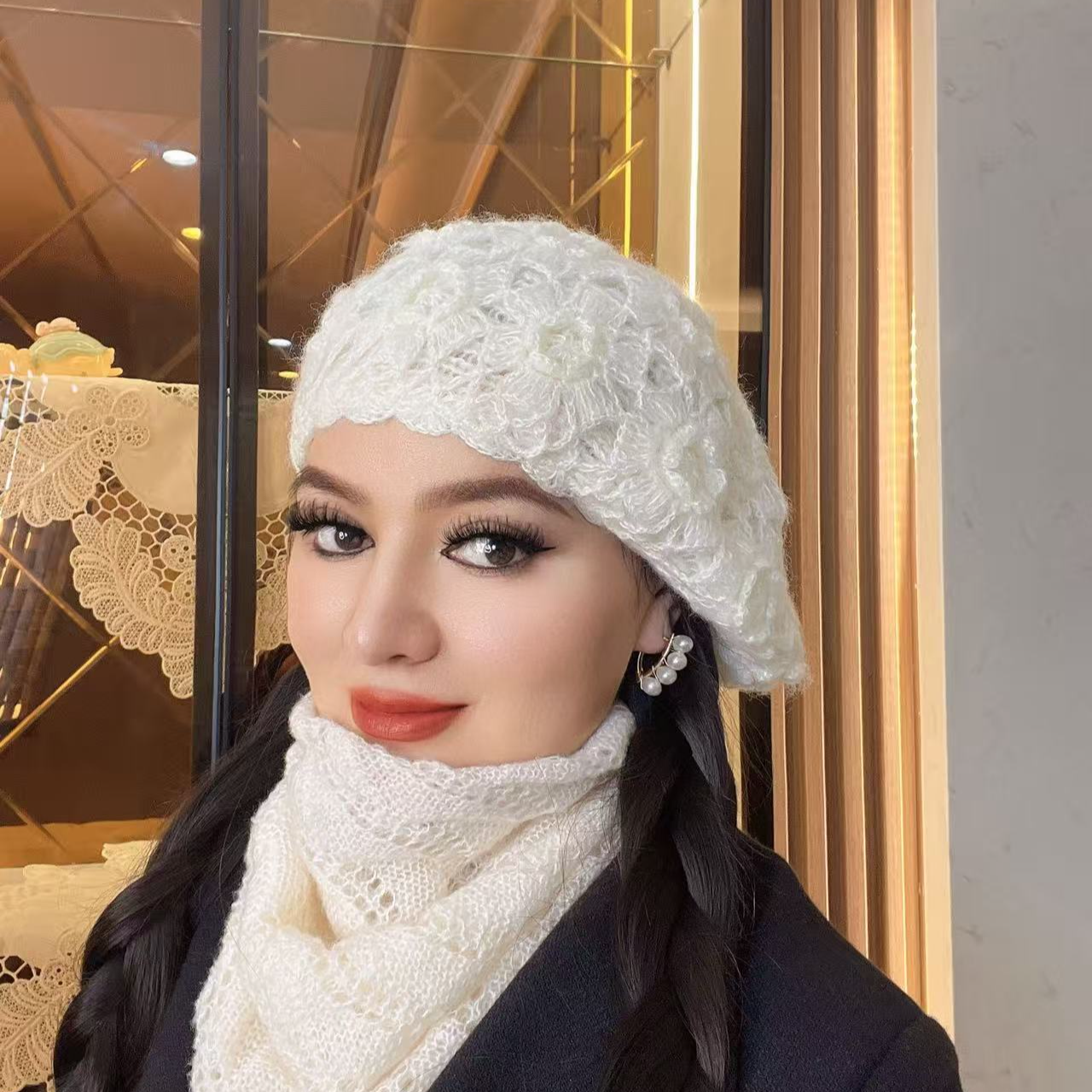 帽子女秋冬季2025新款包头毛线帽手工钩花朵保暖posma