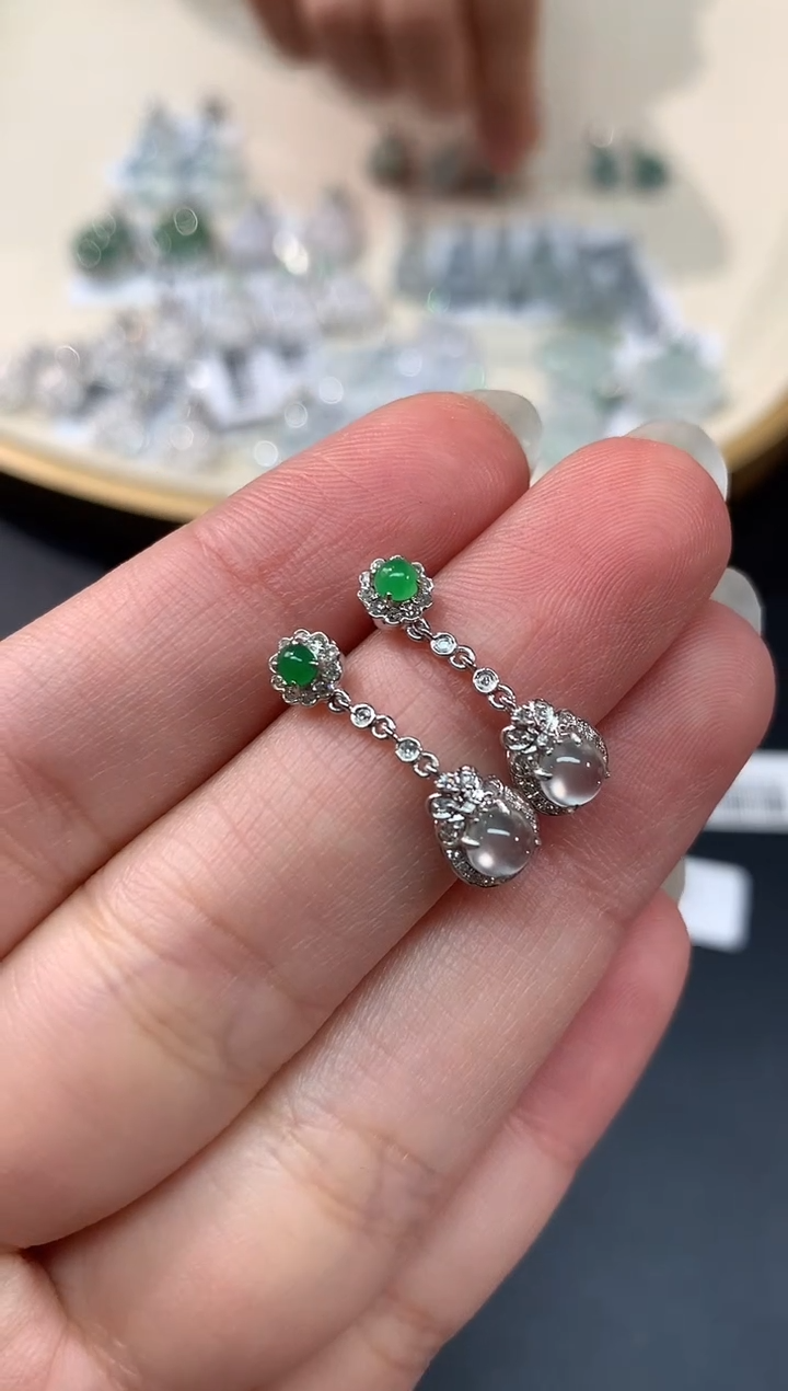 【闪购商品】翡翠耳饰18K金镶嵌耳饰A49|3980