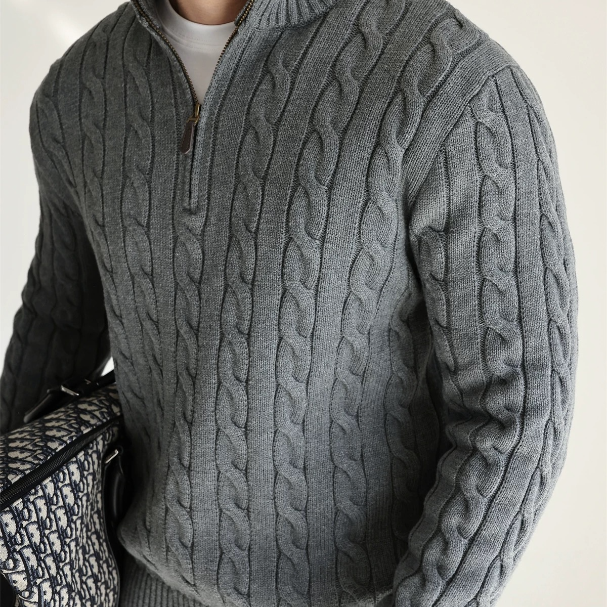 【彤彤家】新年款冬老钱风半拉链绞花编结棉针织衫长袖毛衣男女同款