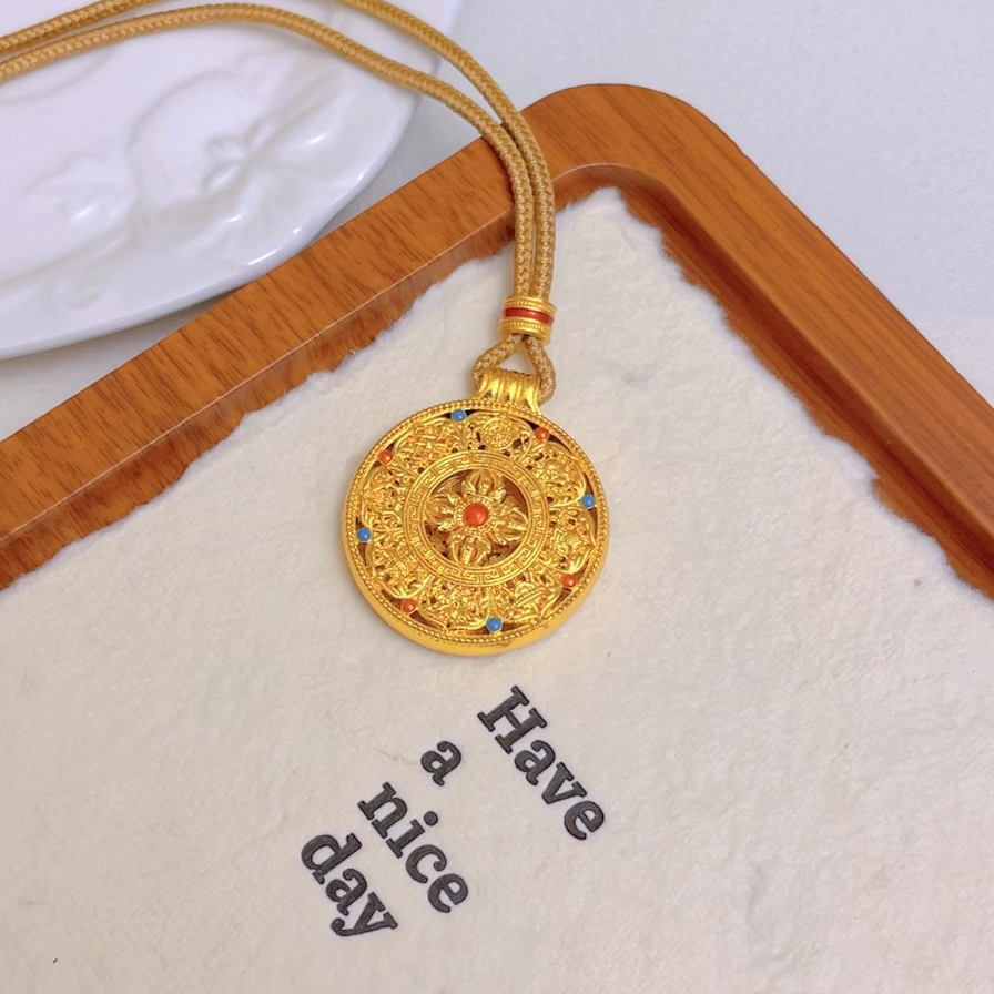 铜合金布艺吊坠 1125-中国风复古金刚杵八宝罗盘吊坠编绳项坠