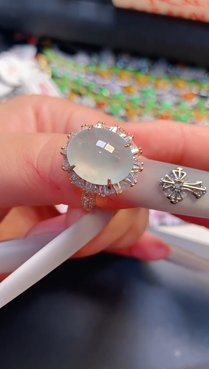 银S925镶嵌戒指翡翠天然