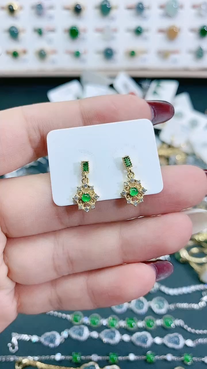 银S925镶嵌翡翠耳饰天然翡翠